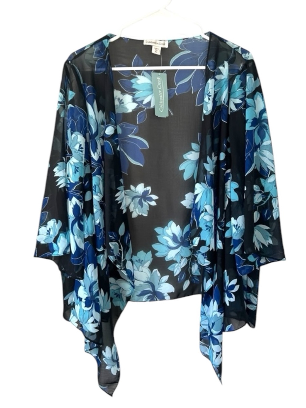 Coldwater Creek Blue and Black Floral Sheer Jacket Size Petite Large